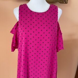 Fuchsia On Off Shoulder Flutter Sleeve Poly Lined Casual Dress M Size 12